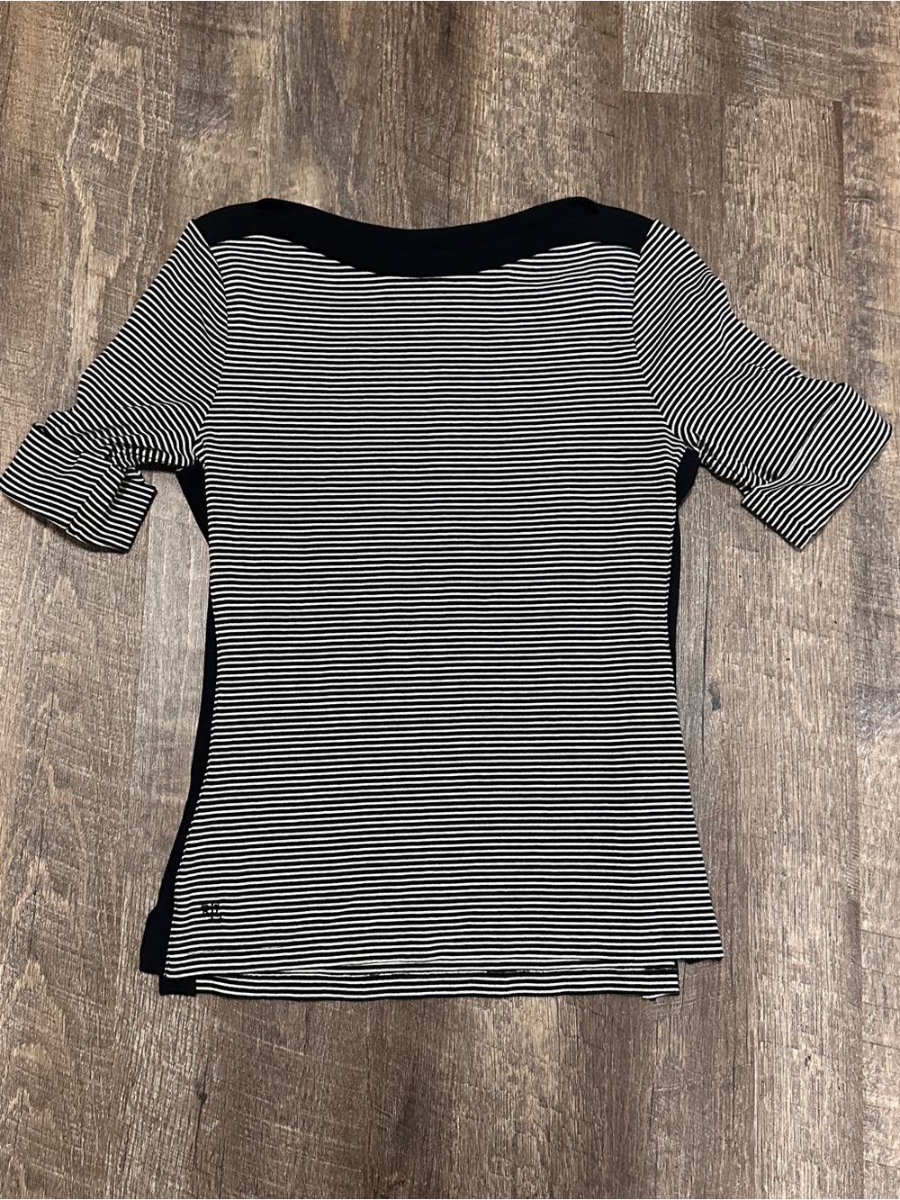 Lauren Ralph Lauren Women’s Black White Striped Boatneck Top 100% Cotton Medium